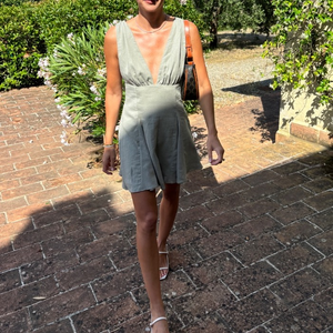 Zara LINEN BLEND SHORT DRESS in Green